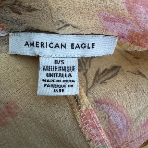 AMERICAN EAGLE Flowy Floral Chiffon Open Front Kimono Yellows Cover-Up Cardigan - Picture 8 of 12